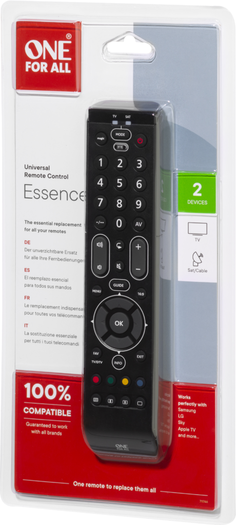 One For All Comfort Essence 2 télécommande IR Wireless TV, Boitier décodeur  TV Appuyez
